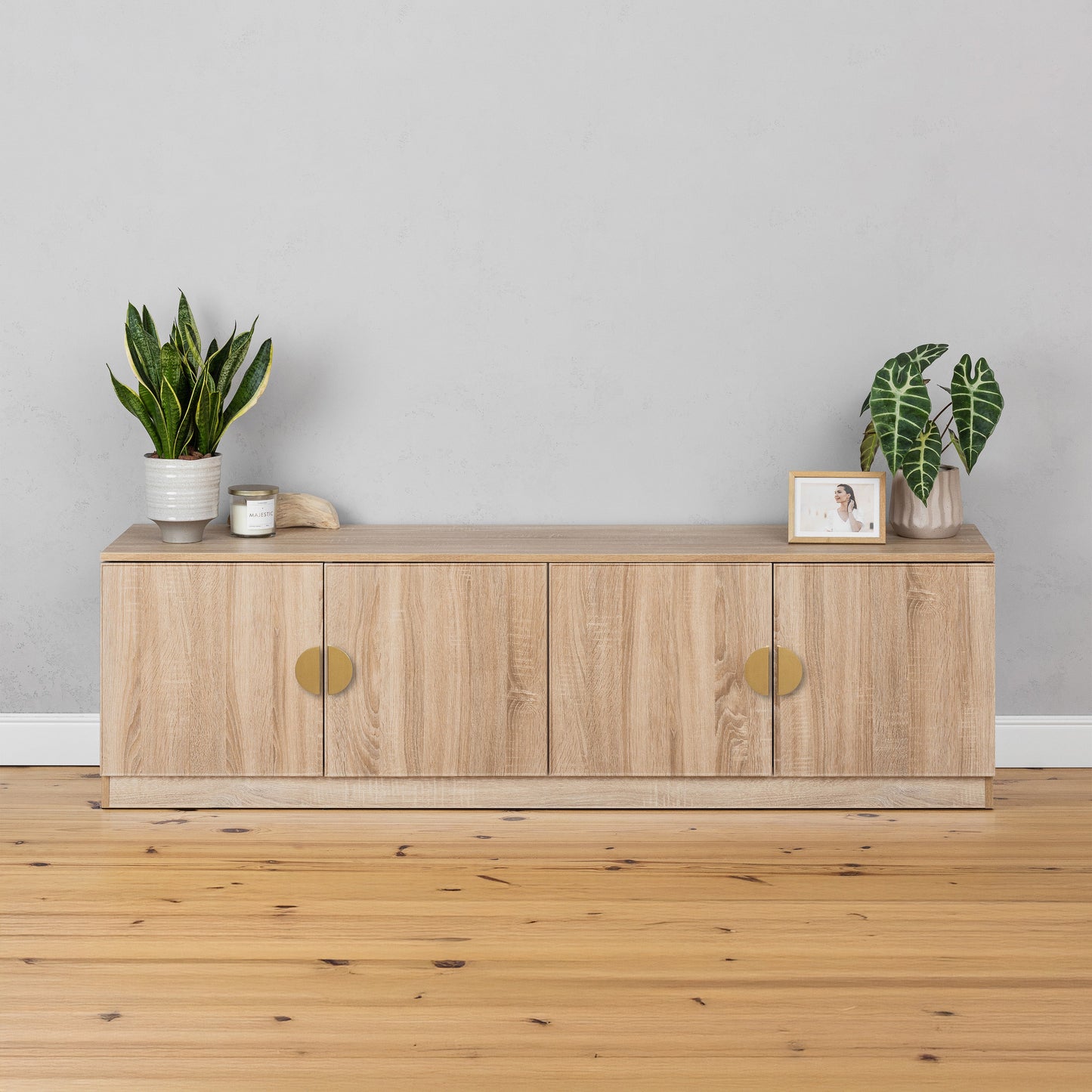 BUCHAREST TV UNIT- NATURAL OAK - SLIM - HALF MOON BRASS