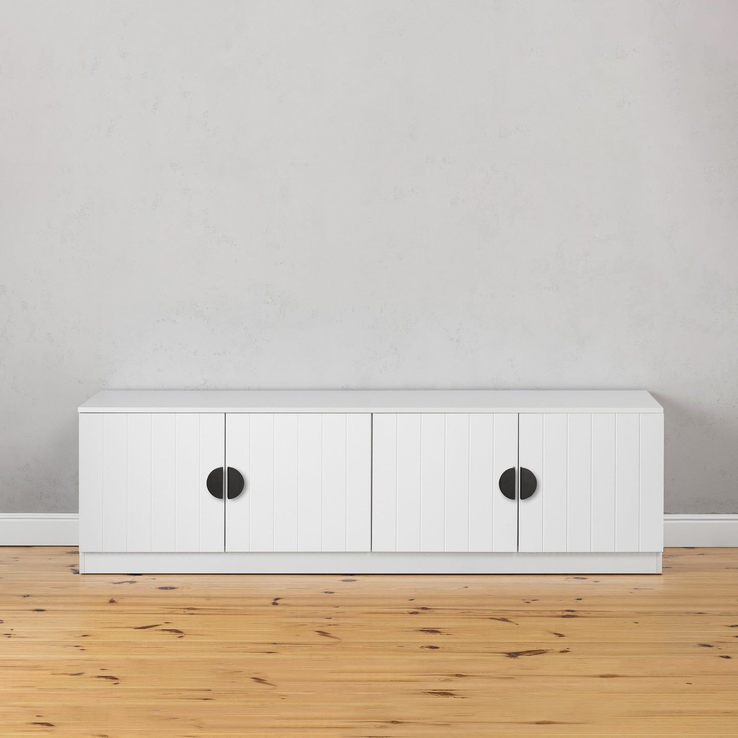 BUCHAREST TV UNIT- WHITE - VJ PANEL - HALF MOON BLACK