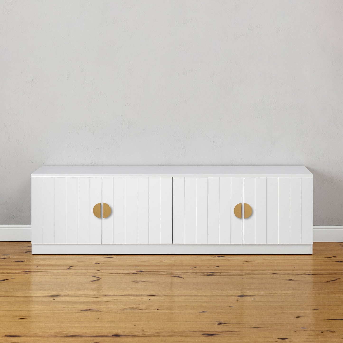 BUCHAREST TV UNIT- WHITE - VJ PANEL - HALF MOON BRASS