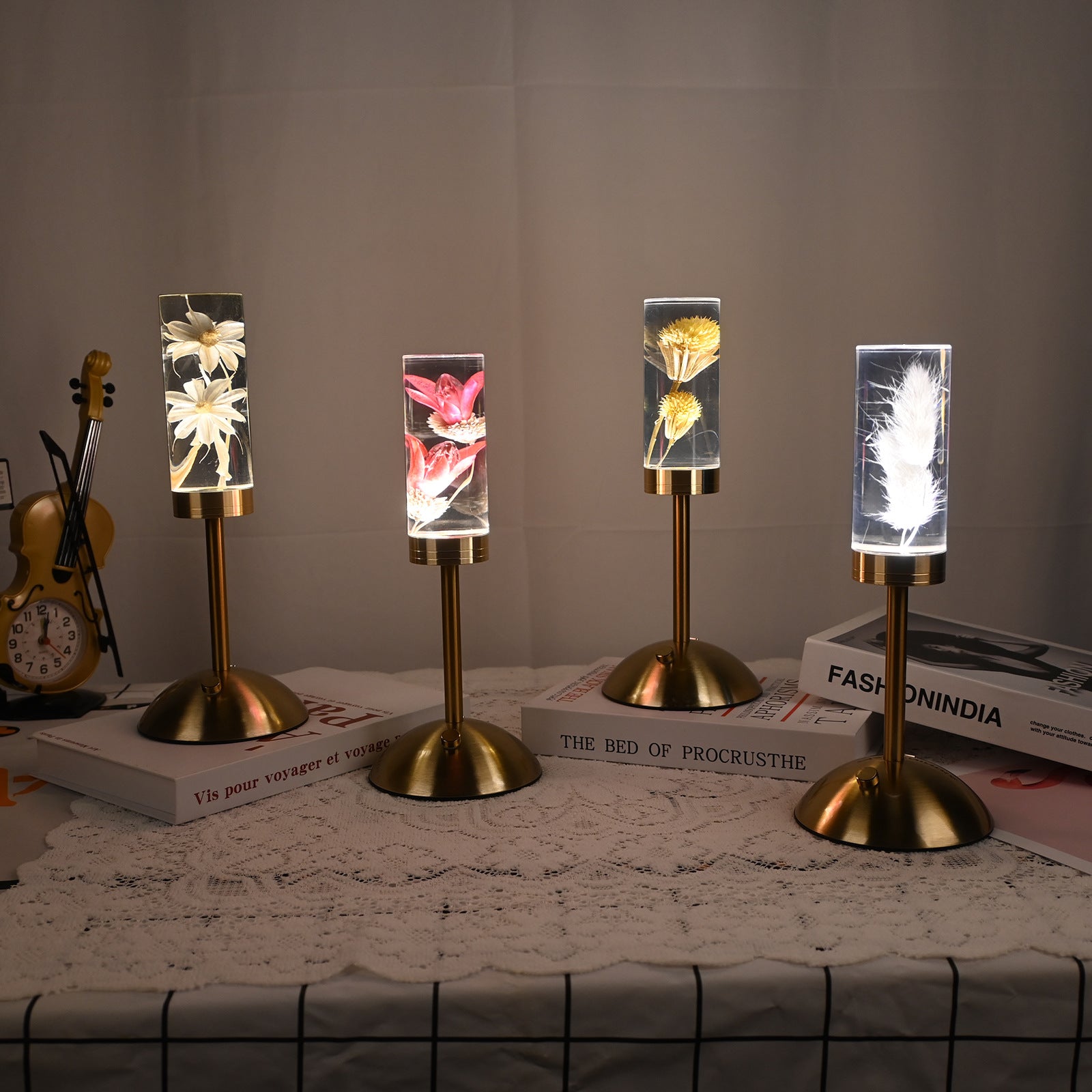lily Eternal Flower Acrylic Table Lamp - Color-Changing LED, USB Rechargeable, Touch Control