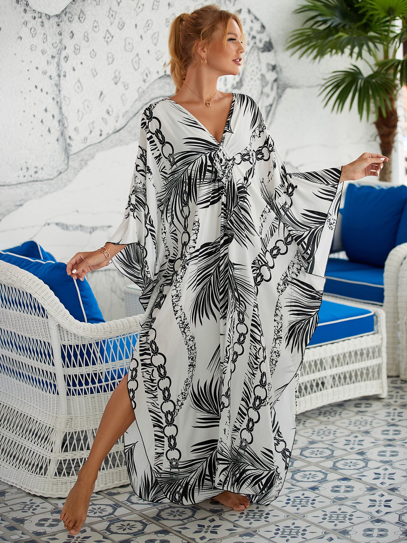Style 7 Loose Fit Caftan Dress - Resort Style Beach Coverup for Women