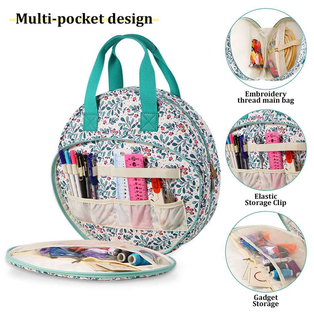 Lake Blue Leaves Multi-Compartment Embroidery Bag - Keep Your Projects Organized