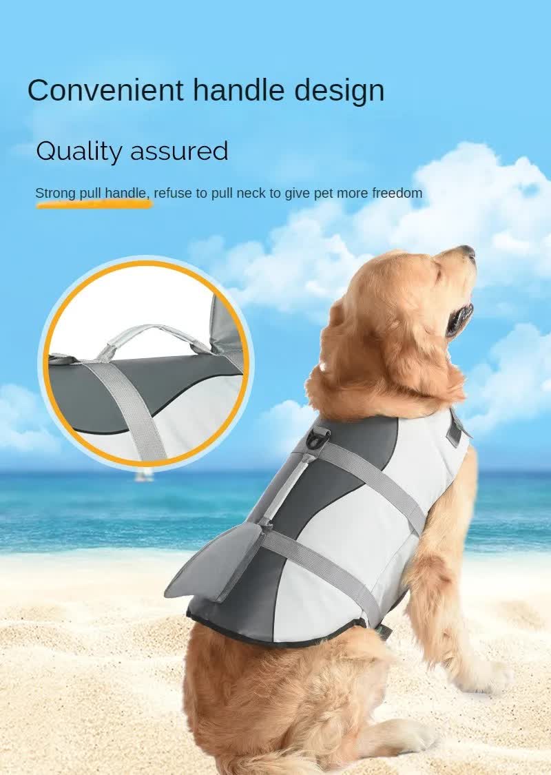 Size M Blue Camouflage Pattern Pet Life Jacket for Dogs - Summer Swimming Safety Vest with Shark Fin for Small to Large Breeds
