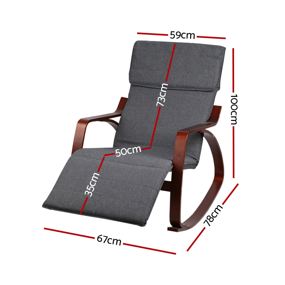 Artiss Fabric Rocking Armchair with Adjustable Footrest - Charcoal