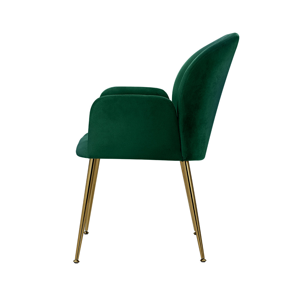 Artiss Set of 2 Kynsee Dining Chair Armchair Cafe Chair Upholstered Velvet Green