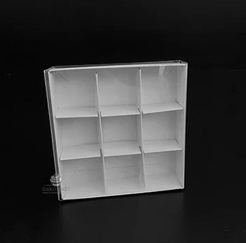 100 Pack of White Card Chocolate Sweet Soap Product Reatail Gift Box - 9 bay 4x4x3cm Compartments - Clear Slide On Lid - 12x12x3cm