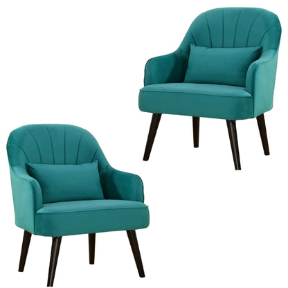 Keira Set of 2 Accent Sofa Arm Chair Fabric Uplholstered Lounge - Mid Blue