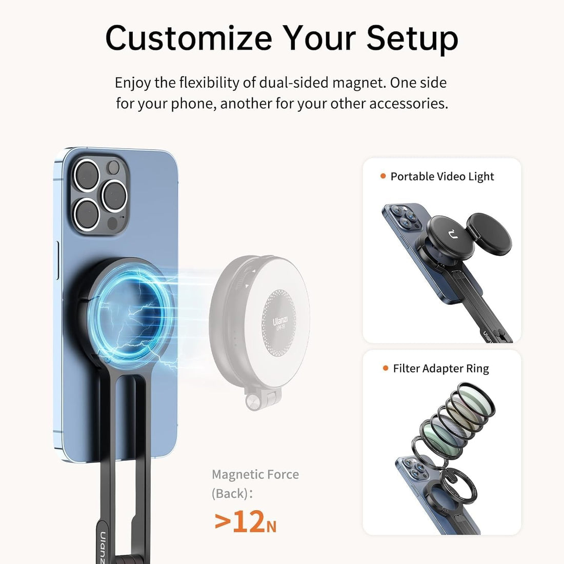 ULANZI MA30 Magnetic Phone Tripod Stand for iPhone - Aluminium Maglock Smartphone Mini Tripod Pocket Cell Phone Stand Dual-Sided Magnet Quick Mount Compatible with iPhone 16 15 14 13 12 Magsafe
(Silver)