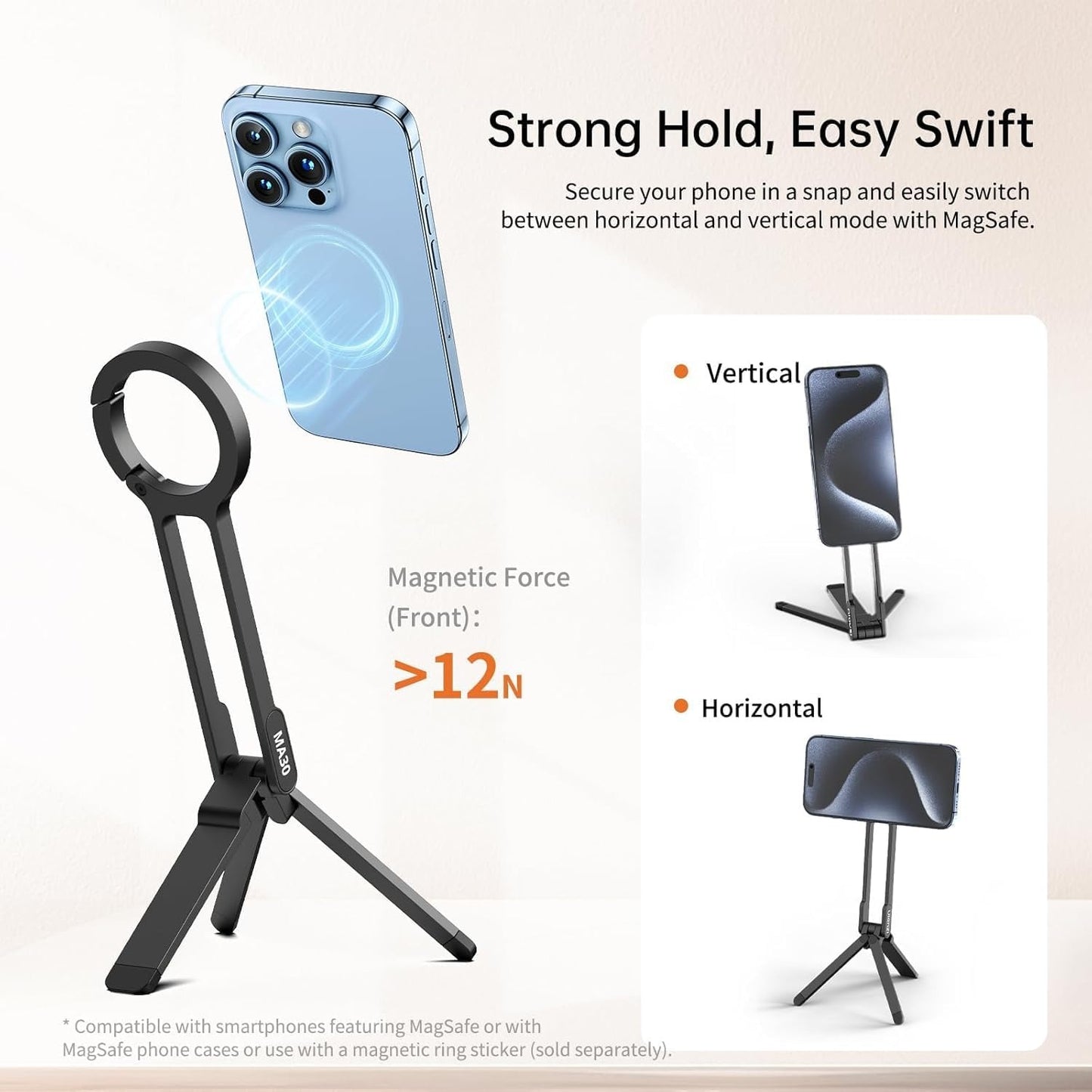 ULANZI MA30 Magnetic Phone Tripod Stand for iPhone - Aluminium Maglock Smartphone Mini Tripod Pocket Cell Phone Stand Dual-Sided Magnet Quick Mount Compatible with iPhone 16 15 14 13 12 Magsafe
(Dark Grey)