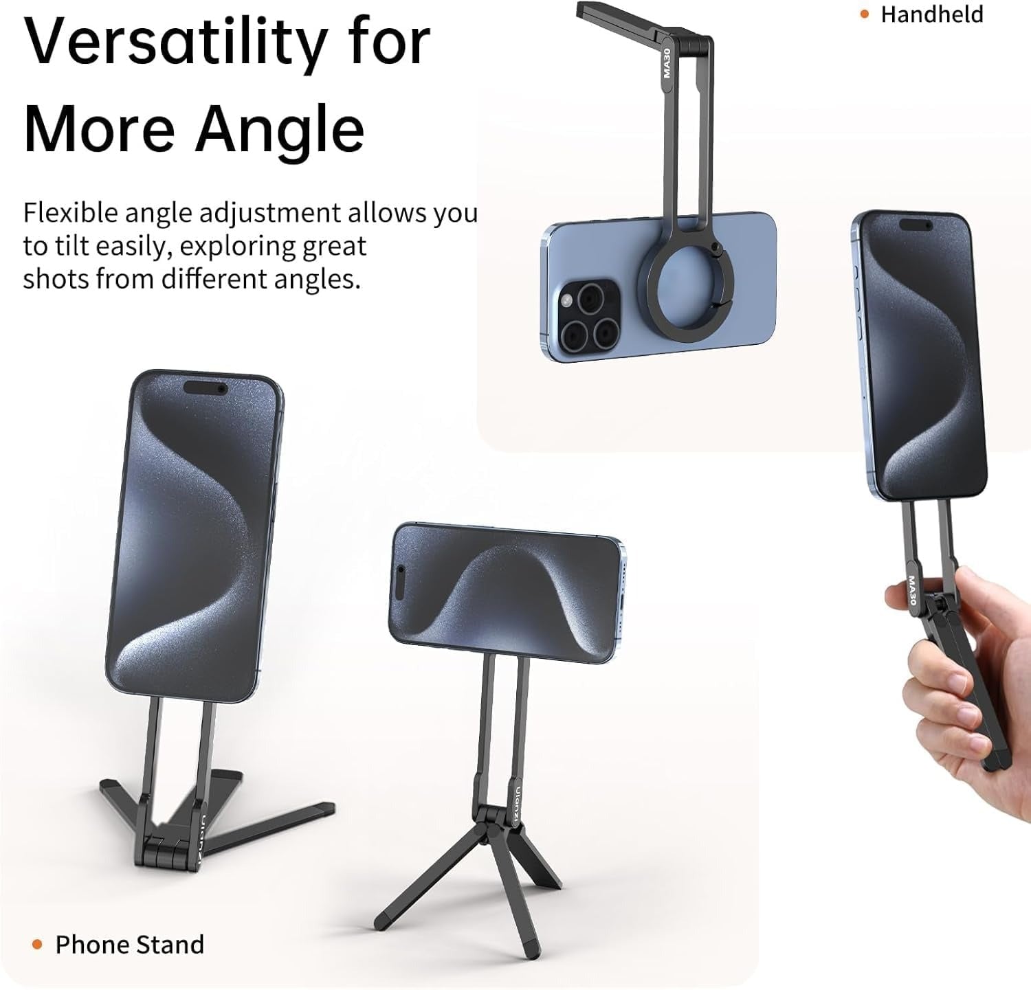 ULANZI MA30 Magnetic Phone Tripod Stand for iPhone - Aluminium Maglock Smartphone Mini Tripod Pocket Cell Phone Stand Dual-Sided Magnet Quick Mount Compatible with iPhone 16 15 14 13 12 Magsafe
(Dark Grey)