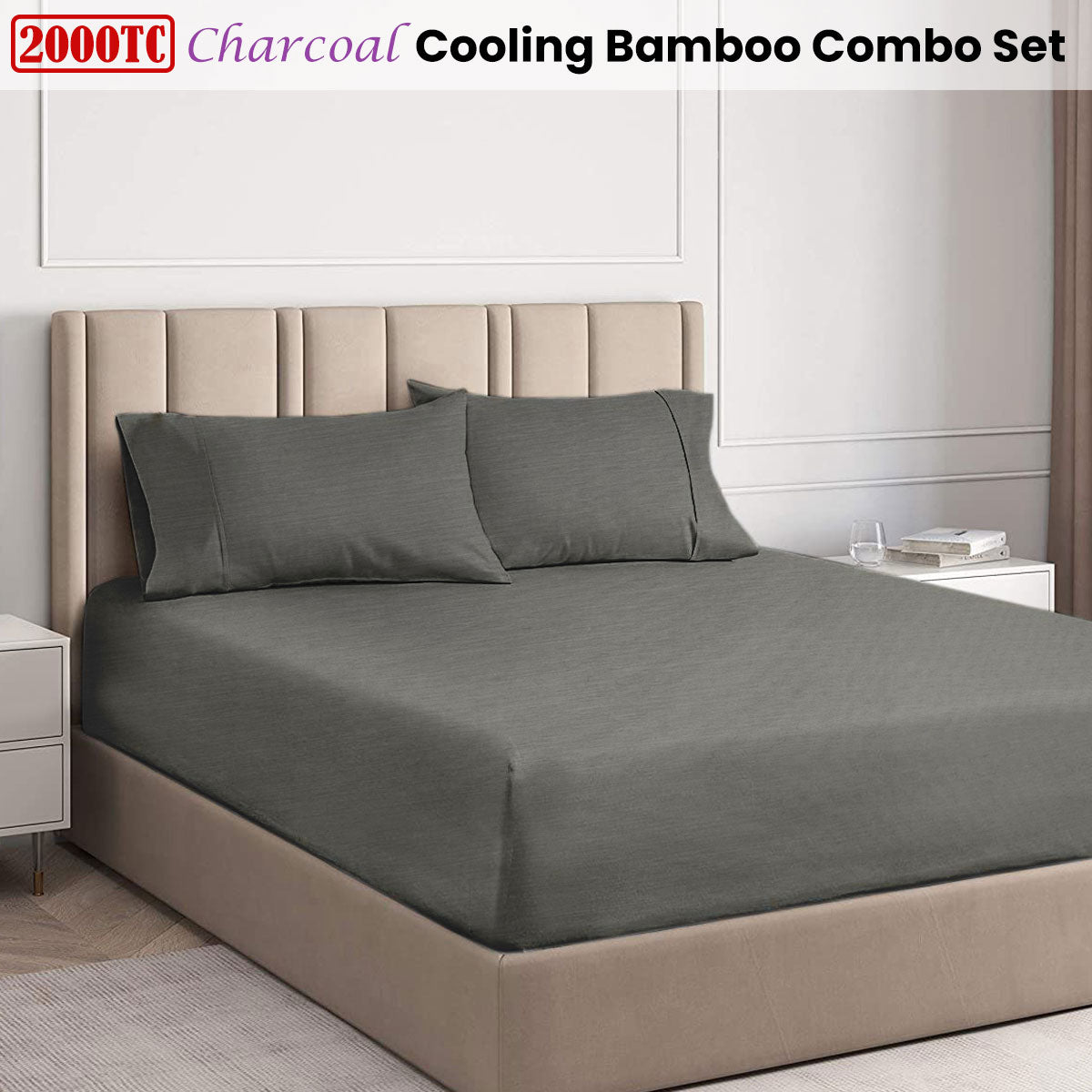Ramesses Charcoal 2000TC Cooling Bamboo Combo Set King Single