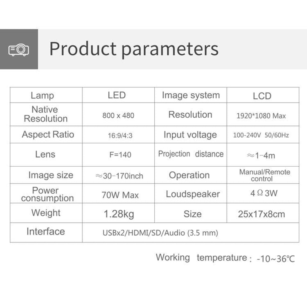 Smart Projector With 100 Ansi Lumens And 1024X600 Resolution Supports Hdmi / Sd / 2 Usb / Audio 3.5Mm Same Screen Version