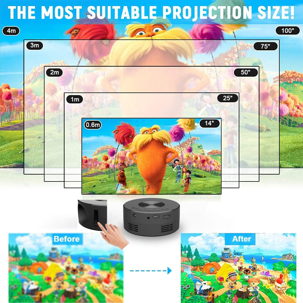 Portable Mini Projector - Hd Led Usb Powered Wired Connection - Black