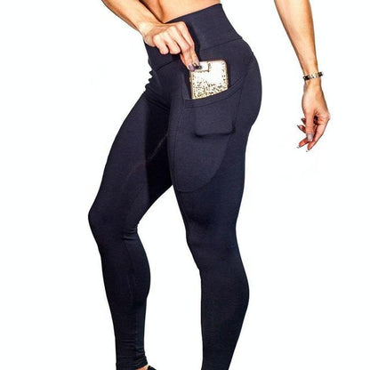 High Elastic Yoga Pants With Pockets For Women Stretch Leggings For Jogging Workout And Running Size S - Black