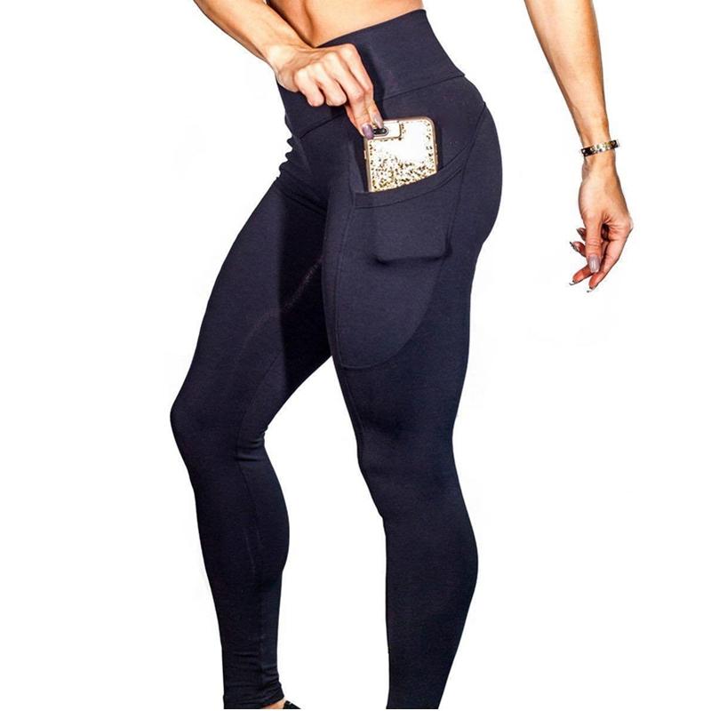 High Elastic Yoga Pants With Pockets For Women Stretch Leggings For Jogging Workout And Running Gym Tights For Women Size M - Black