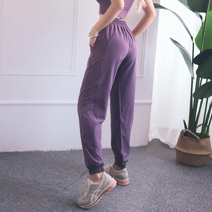 High Waist Drawstring Yoga Pants Black Size S - Black