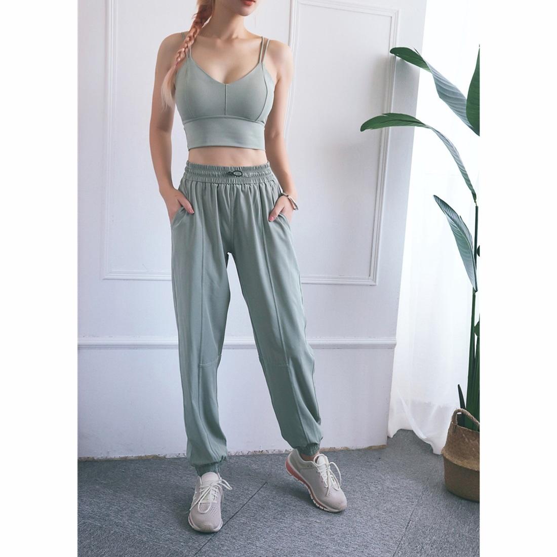 High Waist Drawstring Yoga Pants Black Size S - Black