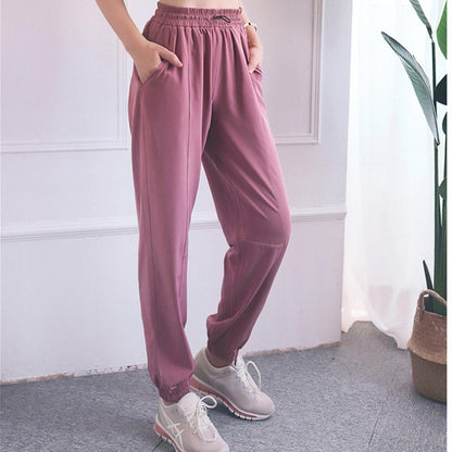 High Waist Drawstring Yoga Pants Black Size S - Black