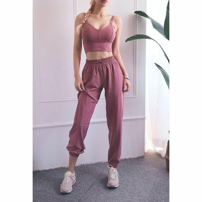 High Waist Drawstring Yoga Pants Black Size S - Black