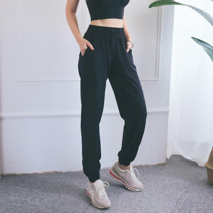 High Waist Drawstring Yoga Pants Black Size S - Black