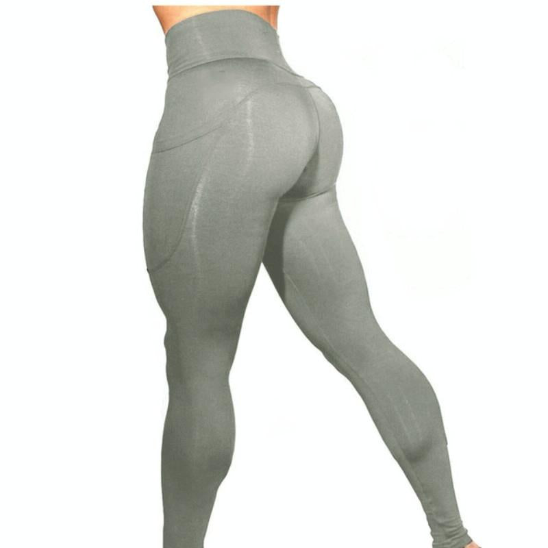 High Elastic Yoga Pants With Pockets For Women Stretch Leggings For Jogging Workout And Running Size S - Gray