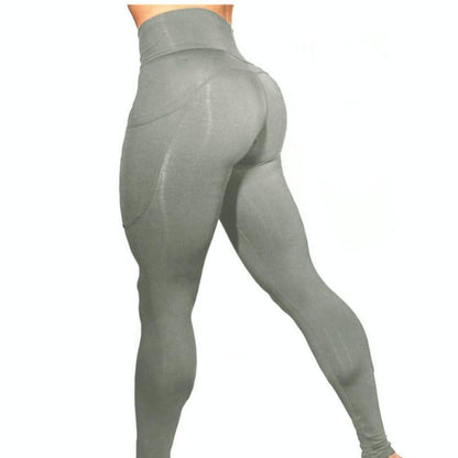 High Elastic Yoga Pants With Pockets For Women Stretch Leggings For Jogging Workout And Running Size S - Gray