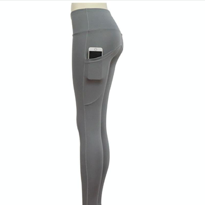 High Elastic Yoga Pants With Pockets For Women Stretch Leggings For Jogging Workout And Running Size S - Gray
