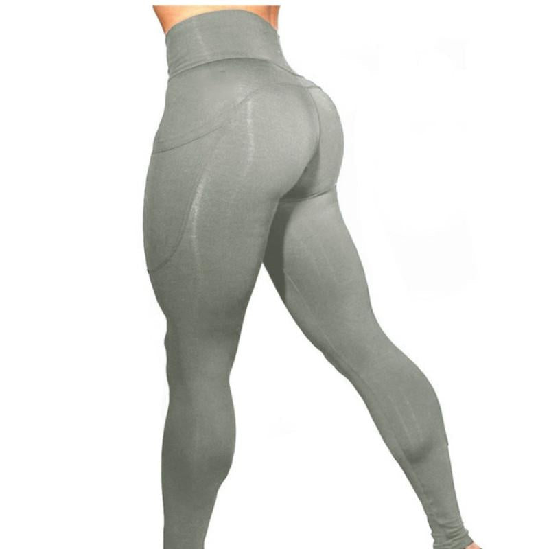 High Elastic Yoga Pants With Pockets For Women Stretch Leggings For Jogging Workout And Running Gym Tights For Women Size M - Gray