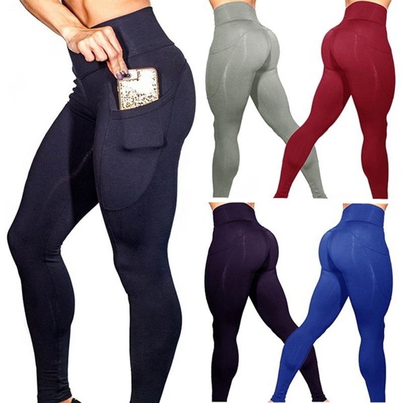 High Elastic Yoga Pants With Pockets For Women Stretch Leggings For Jogging Workout And Running Gym Tights For Women Size M - Gray