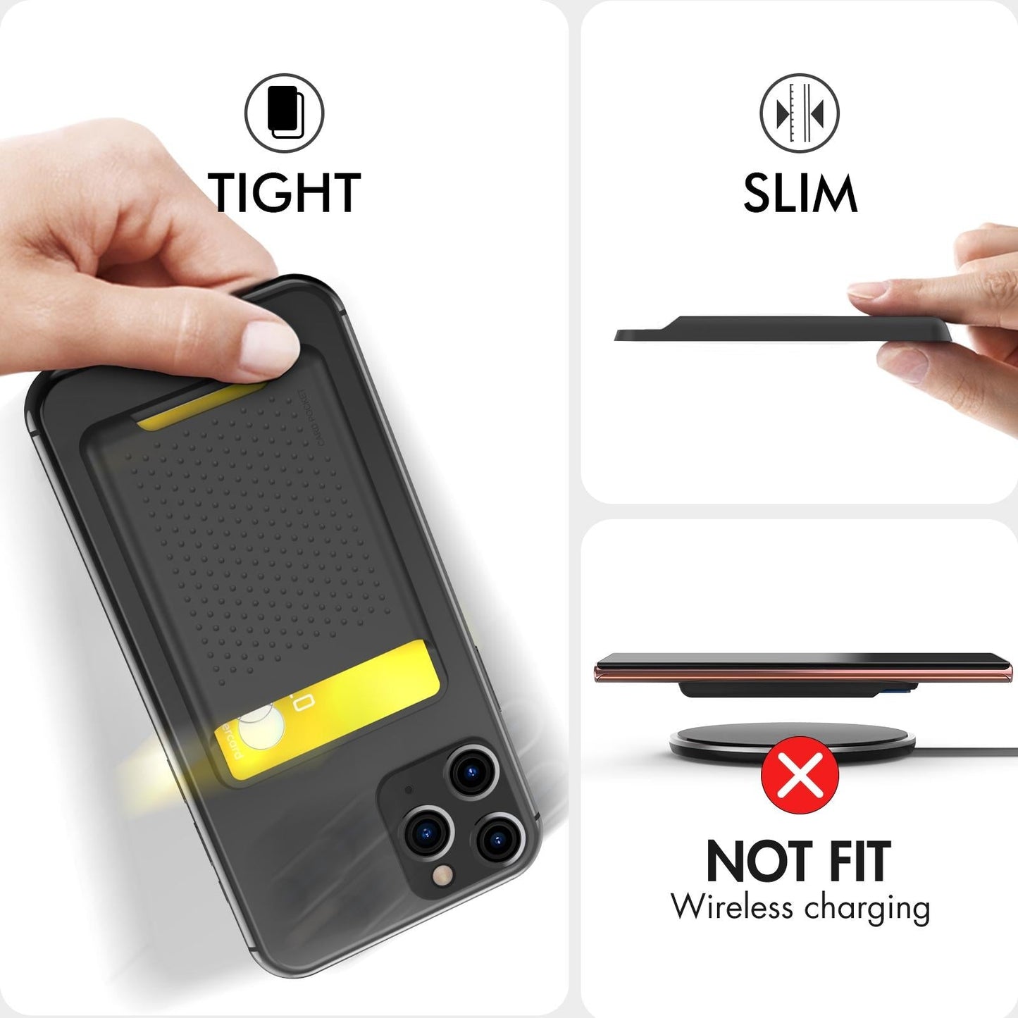 Universal Adhesive Silicone Card Case For Mobile Phones - Dark Gray