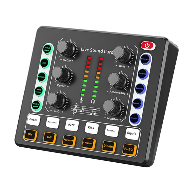 Vibe Geeks Noise Reduction Sound Card Digital Audio Mixer for Live Streaming-typec Rechargeable - White
