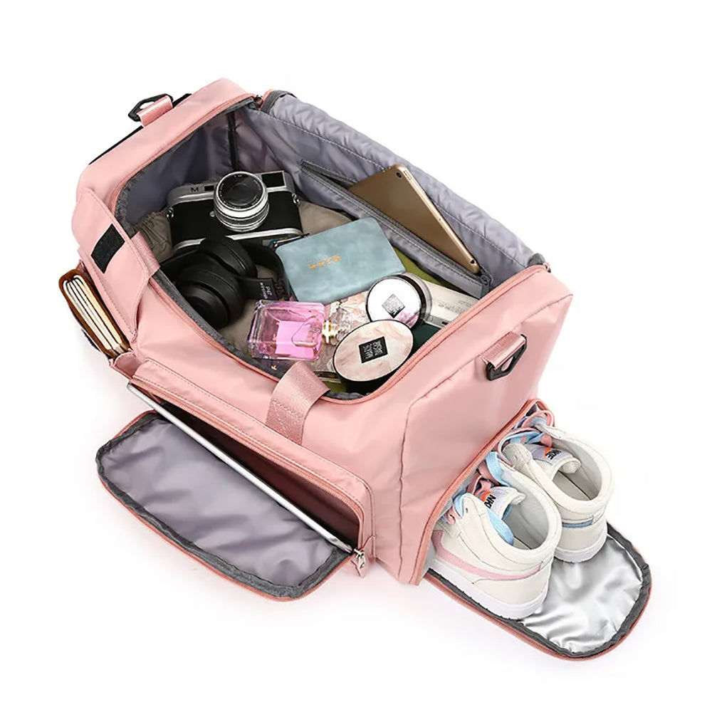 Vibe Geeks Waterproof and Lightweight Zipper Sports Gym Bag with Shoe Compartment - Pink