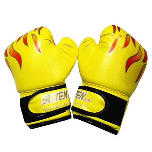 Adult Flame Pattern Pu Leather Boxing Gloves - Yellow