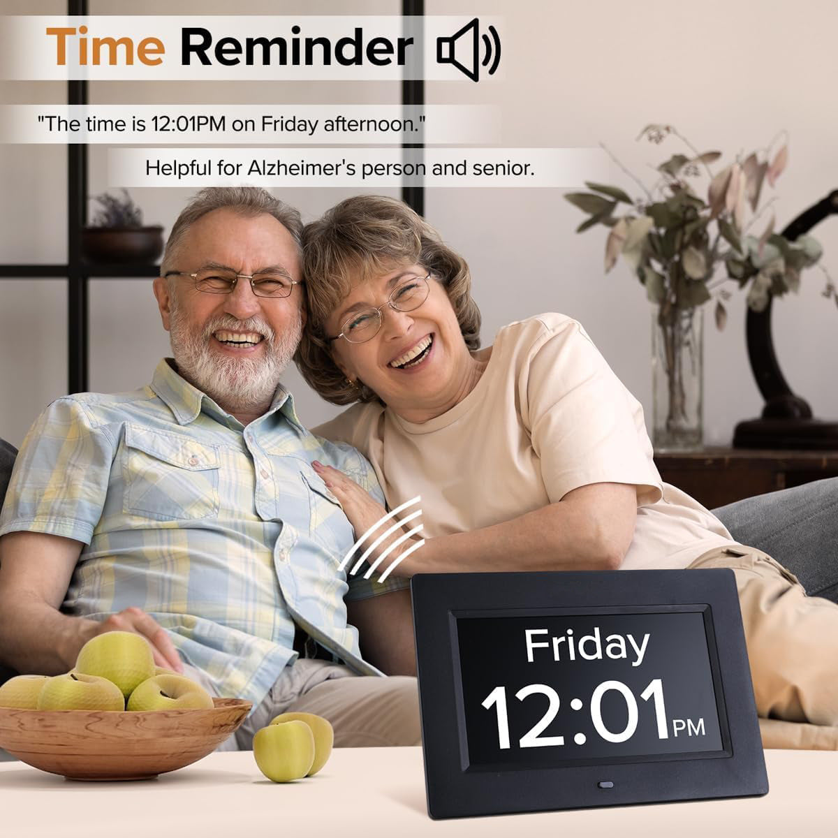 White Crystal Clear 7-Inch Digital Day Clock with Auto Dimming &amp; Voice Assist - Perfect for Seniors
