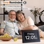 Black Crystal Clear 7-Inch Digital Day Clock with Auto Dimming & Voice Assist - Perfect for Seniors