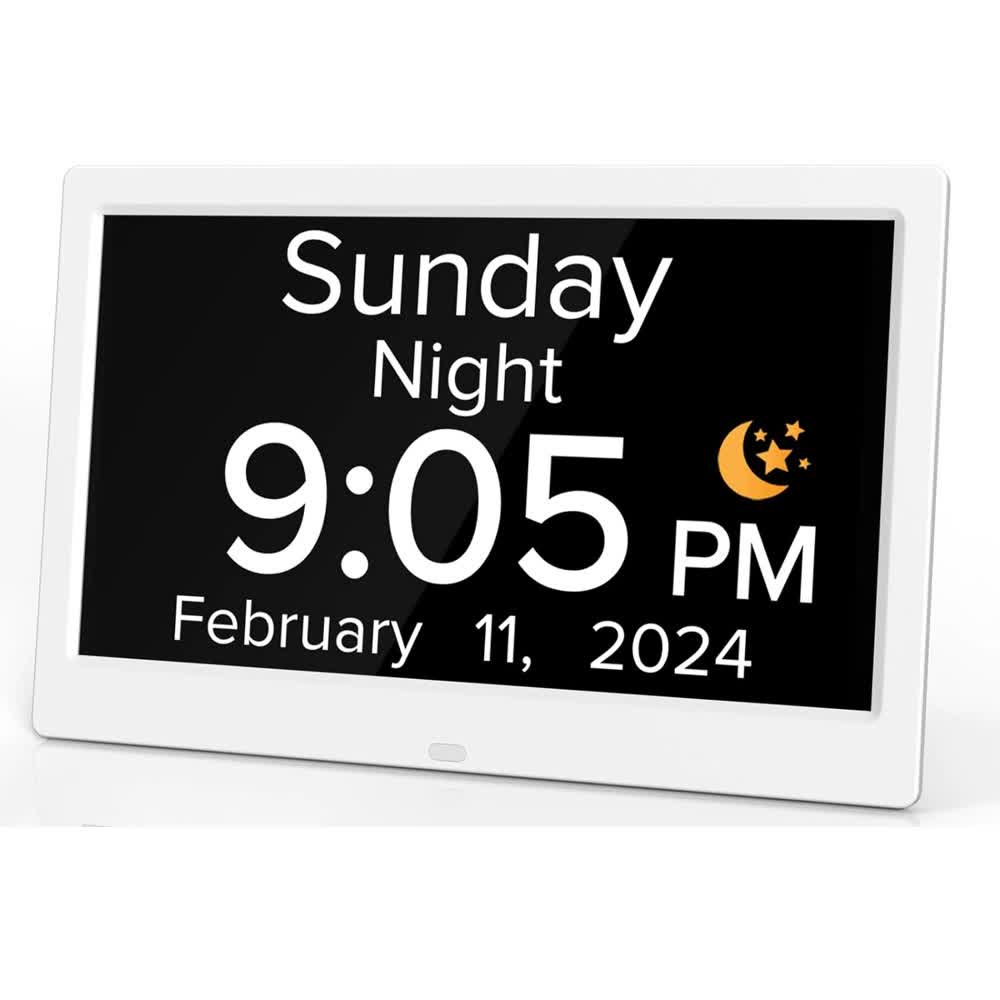 White 10.1-Inch Digital Clock with Medication Reminders &amp; Multi-Function Alarm - Ideal for Elderly Care