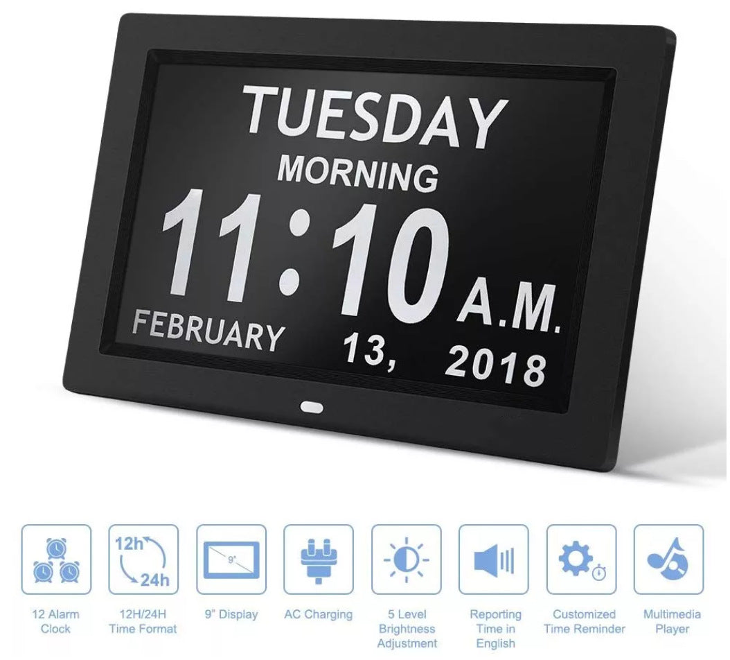 White 10.1-Inch Digital Clock with Medication Reminders &amp; Multi-Function Alarm - Ideal for Elderly Care