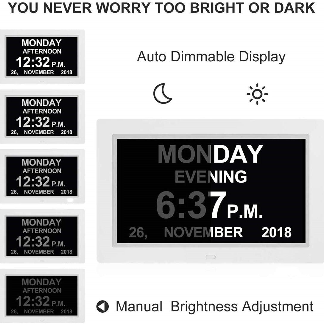 Black 10.1-Inch Digital Clock with Medication Reminders & Multi-Function Alarm - Ideal for Elderly Care