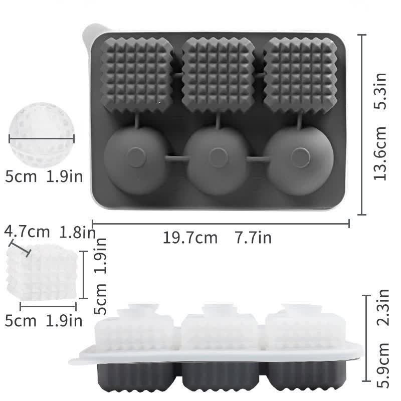 2 PCS Sphere & Square Ice Cube Tray (Blue) - Novelty Silicone Ice Maker for Whiskey Cocktails