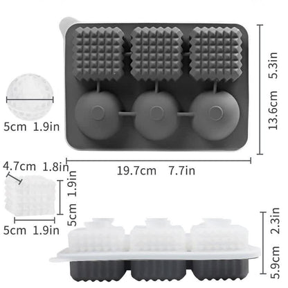 2 PCS Sphere & Square Ice Cube Tray (Blue) - Novelty Silicone Ice Maker for Whiskey Cocktails