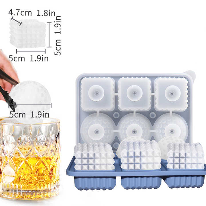 2 PCS Sphere & Square Ice Cube Tray (Blue) - Novelty Silicone Ice Maker for Whiskey Cocktails