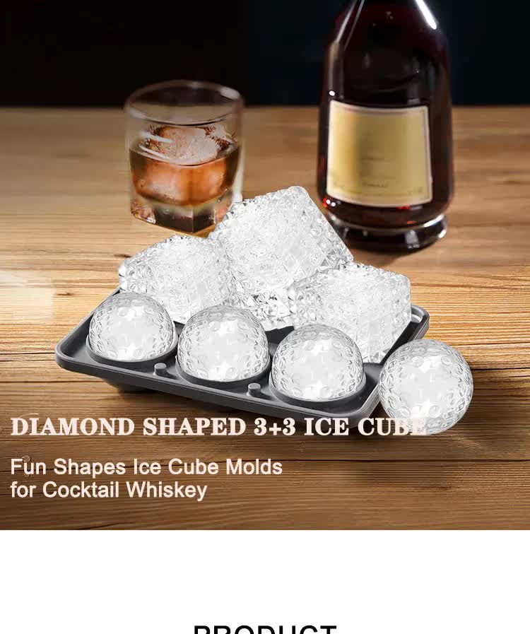 2 PCS Sphere &amp; Square Ice Cube Tray (Gray) - Novelty Silicone Ice Maker for Whiskey Cocktails