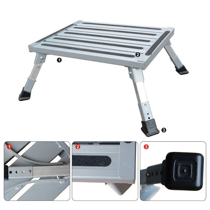 Heavy Duty Aluminum Folding Step Stool - Portable RV Platform and Work Bench with Non-Slip Surface - Collapsible Multi-Purpose Step for Camping, Home, and Outdoor Use