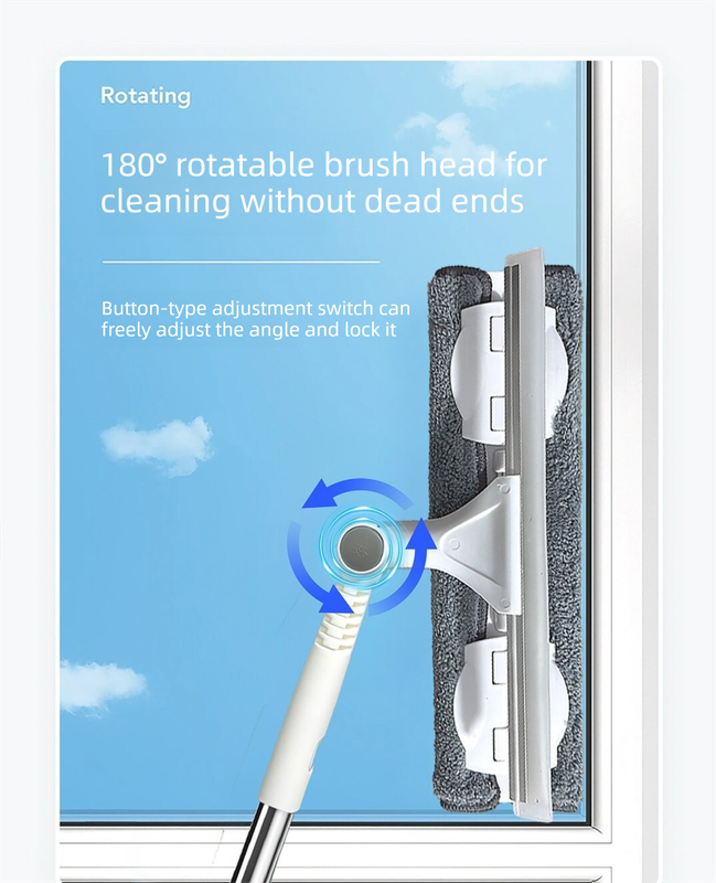 2 PCS Professional 2-in-1 Window Squeegee with 137cm Extension Pole - 360 Degree Rotatable High-Rise Window Cleaner with Microfiber Scrubber and Streak-Free Silicone Blade