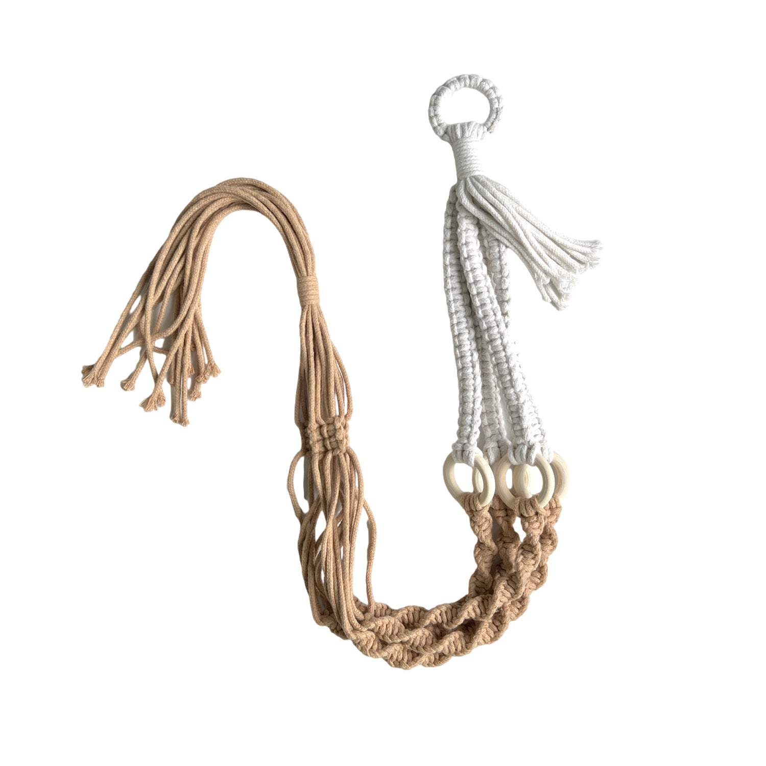 2 pcs Handwoven Plant Hanger-Cotton Rope Hanging Planter with Wooden Rings