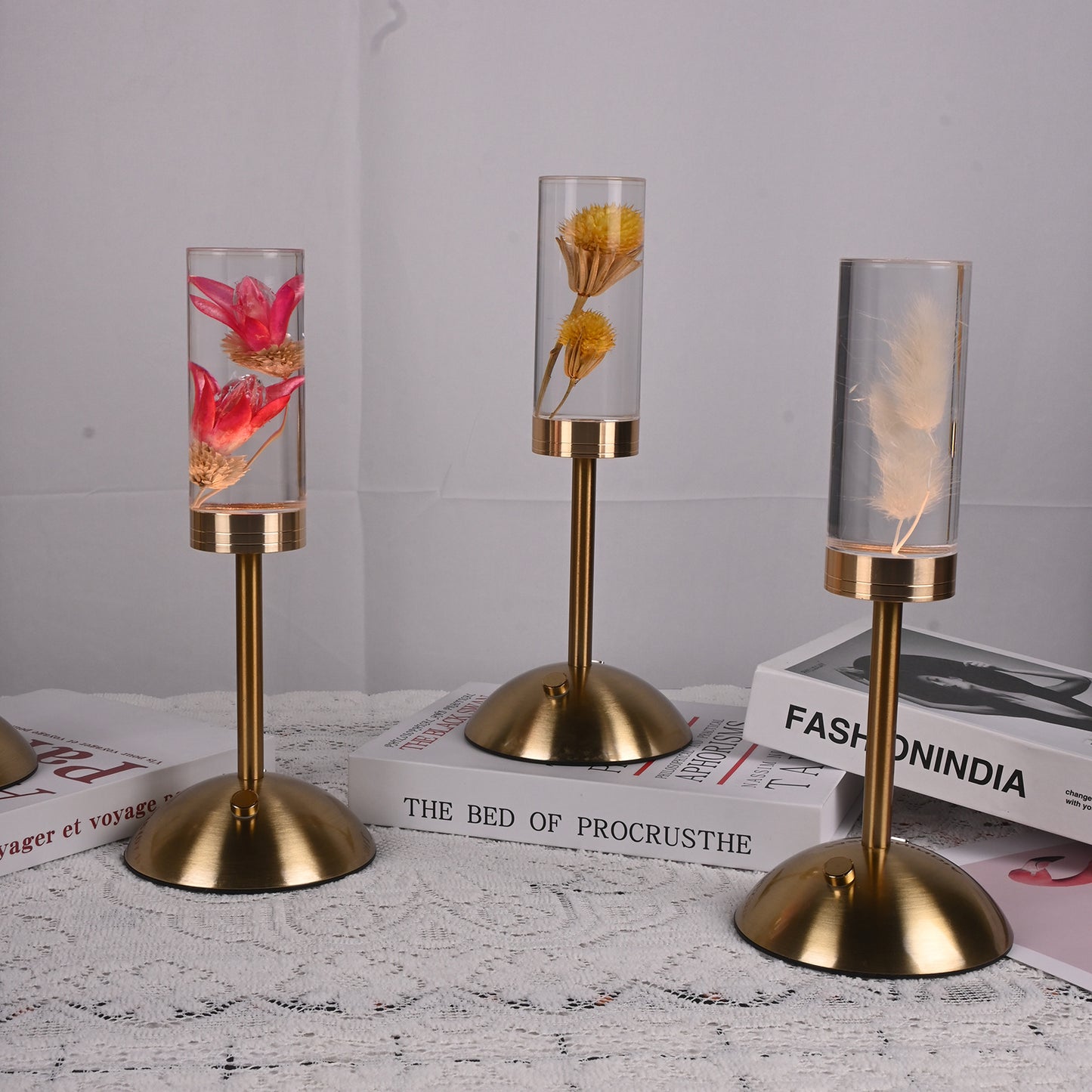 Dogtail Grass Eternal Flower Acrylic Table Lamp - Color-Changing LED, USB Rechargeable, Touch Control