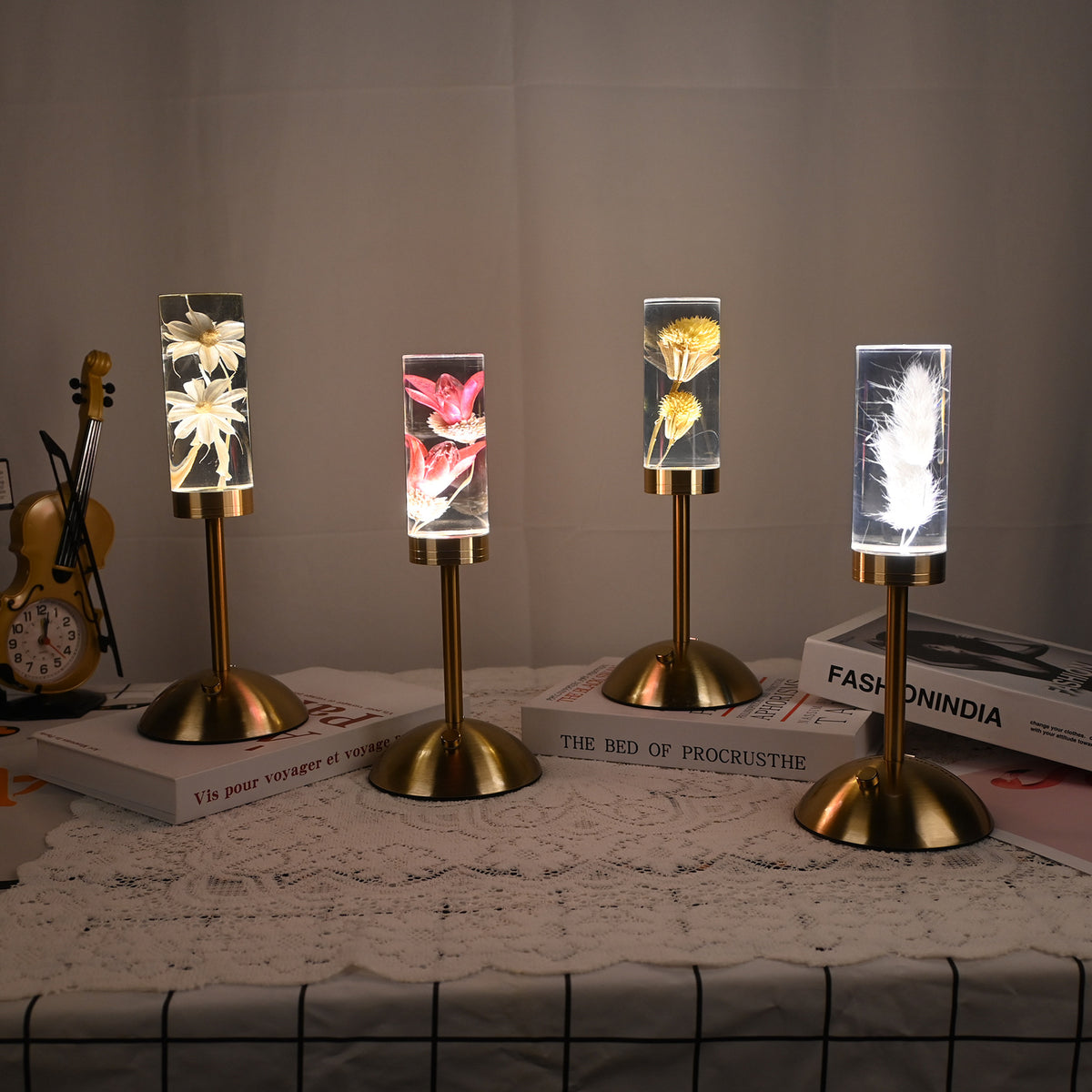 Dandelion Grass Eternal Flower Acrylic Table Lamp - Color-Changing LED, USB Rechargeable, Touch Control