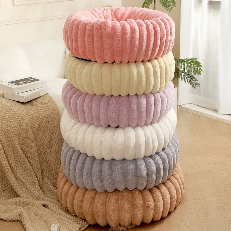 White Plush Pet Bed - 40cm Round Dog &amp; Cat Mat, Cozy PP Cotton Filled, Comfortable Pet Supplies