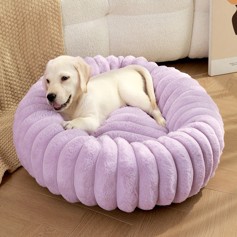 Purple Plush Pet Bed - 40cm Round Dog & Cat Mat, Cozy PP Cotton Filled, Comfortable Pet Supplies
