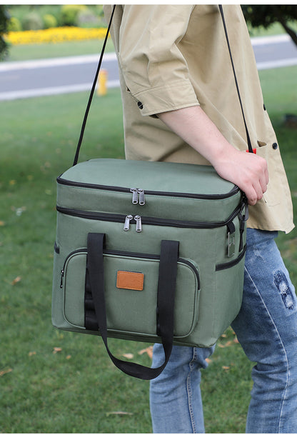 Khaki 23L Extra Large Insulated Cooler Bag with Double Layers - Perfect for Camping, Picnics, and Outdoor Adventures